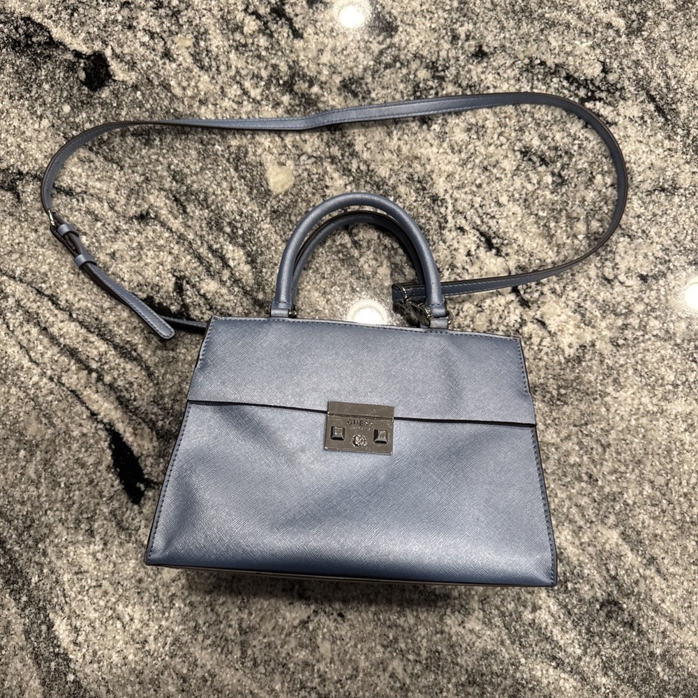 Guess Giana metallic crossbody satchel in a light blue color 11 X 8‎